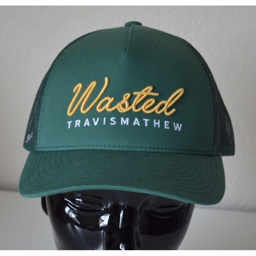 Travis Mathew Wasted Waste Management Trucker Hat Green Embroidered Snapback Cap